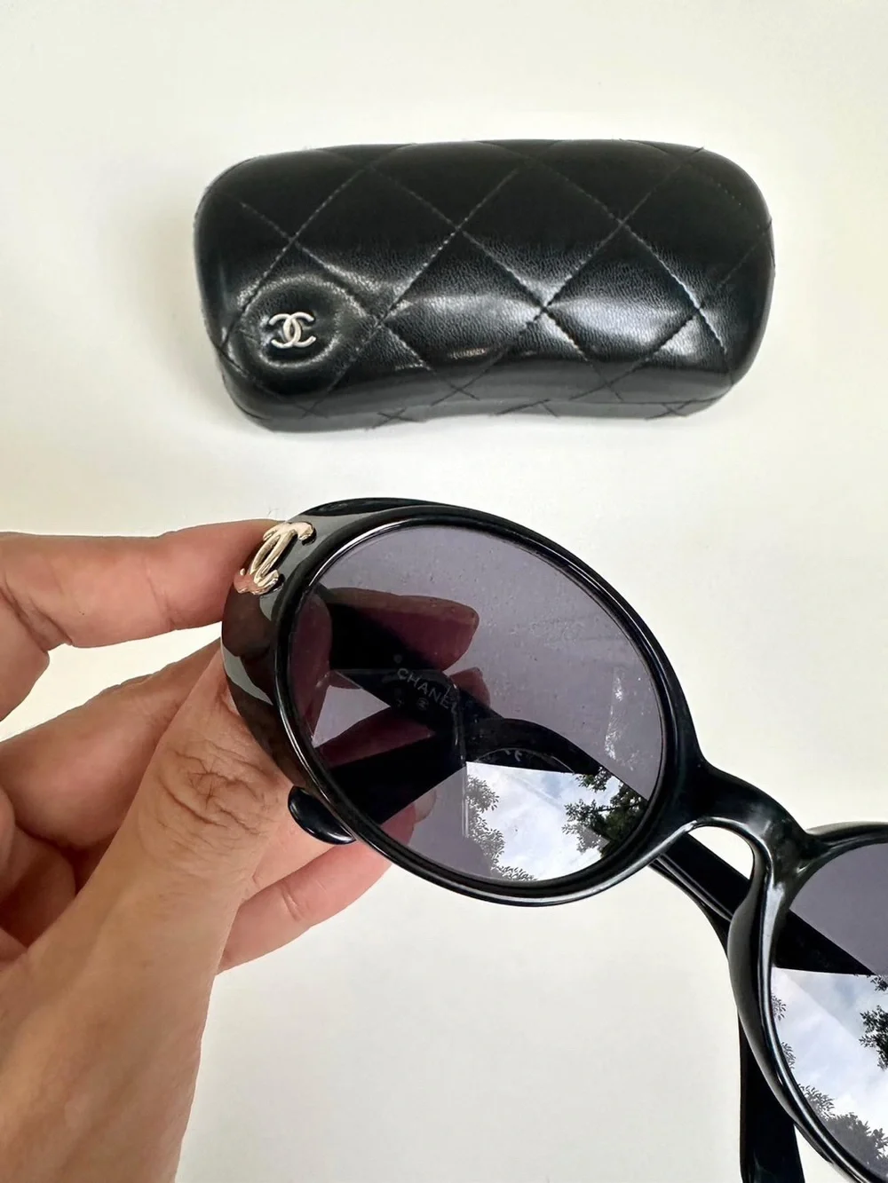CHANEL Vintage 1990’s Oval Black Sunglasses with Gold CC Emblem